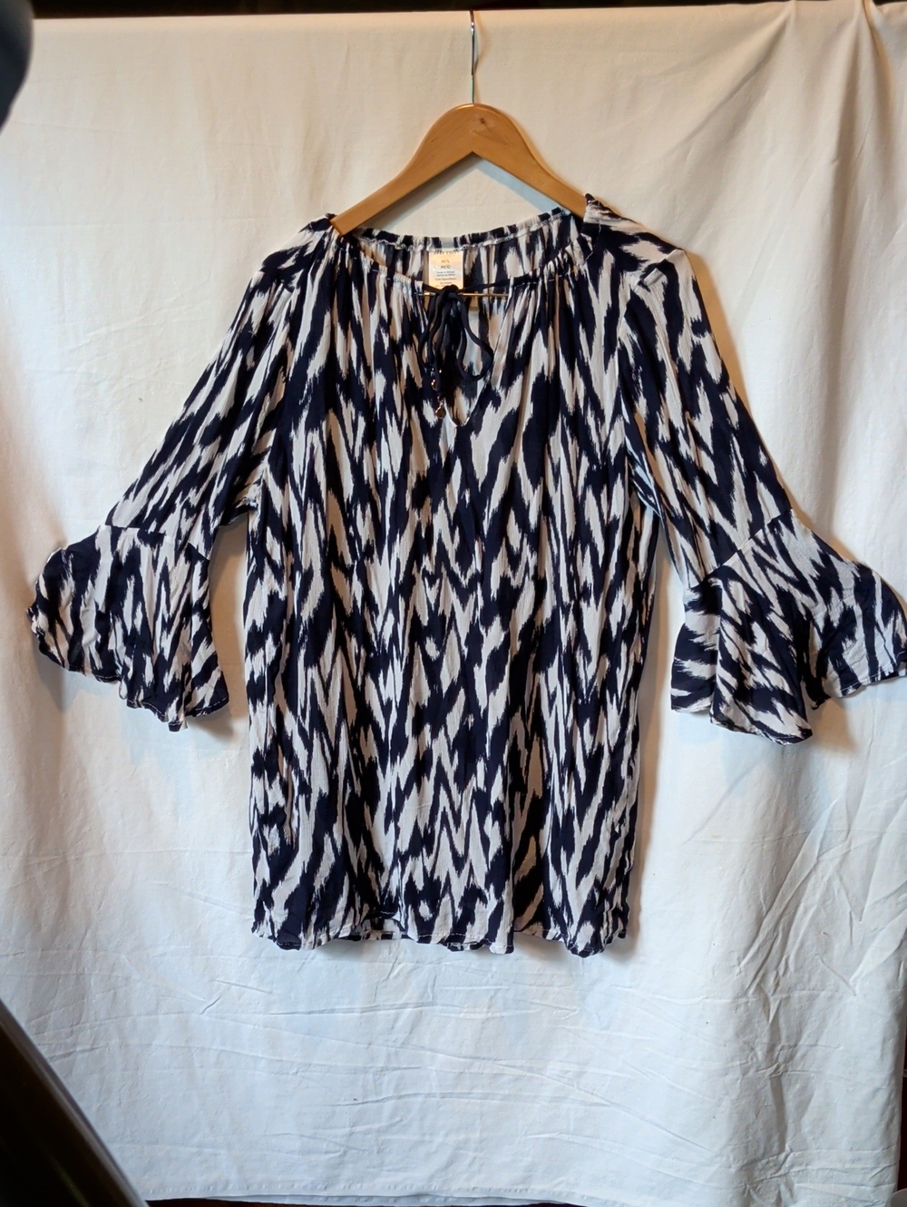 Anne Cole Navy and White Peasant Blouse